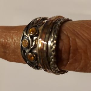 Or Paz Silver Ring with Gold and Amber Highlights